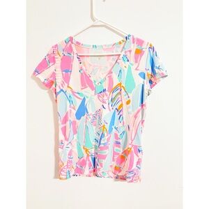 Lilly Pulitzer Michele Printed V-Neck Short Sleeve Tee